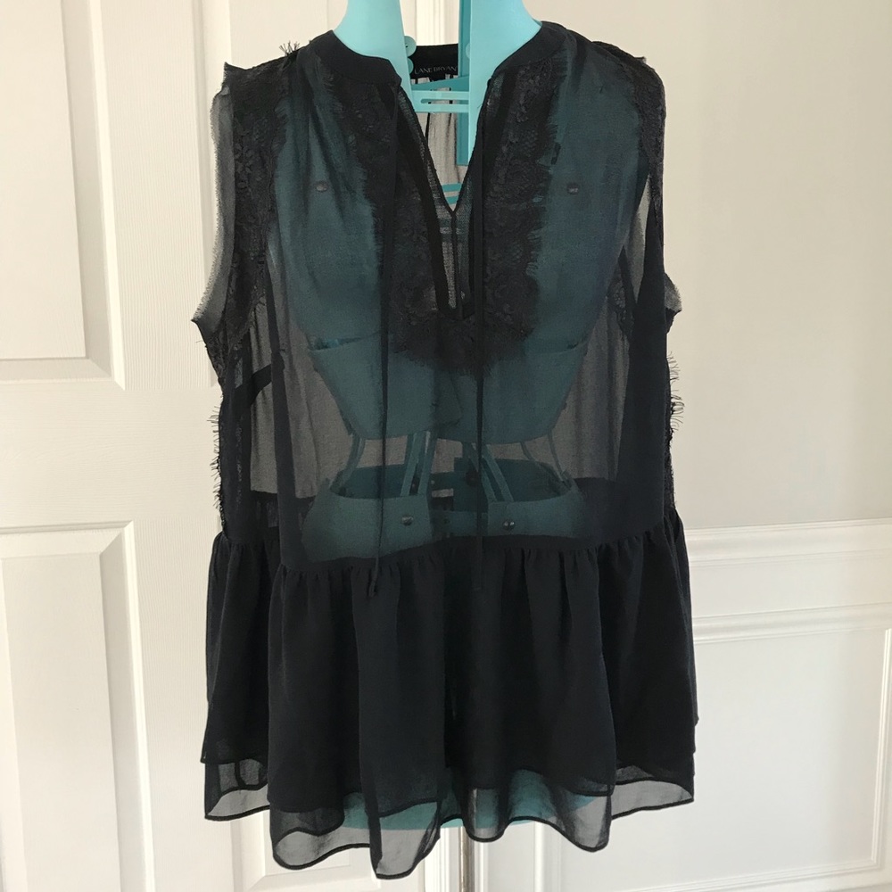 Lane Bryant navy blue sheer lace sleeveless blouse